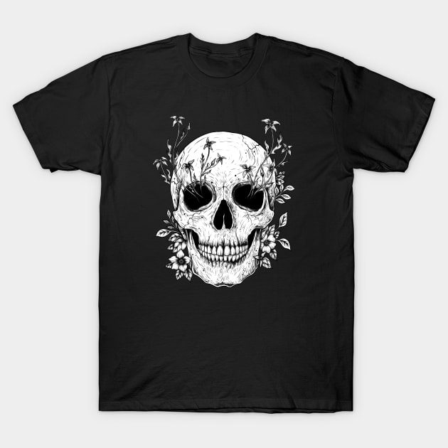 Flowers on Skull T-Shirt by Episodic Drawing